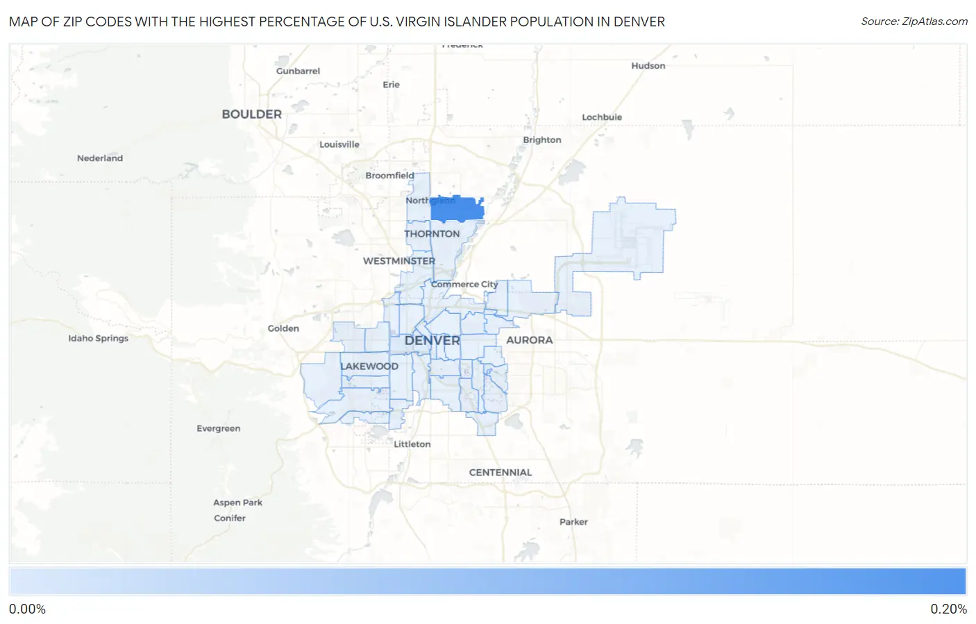 Zip Codes with the Highest Percentage of U.S. Virgin Islander Population in Denver Map