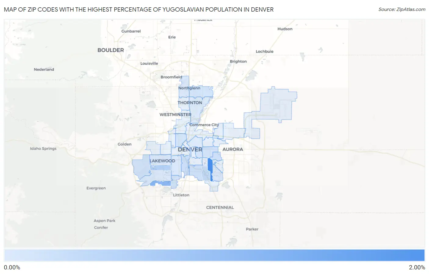 Zip Codes with the Highest Percentage of Yugoslavian Population in Denver Map