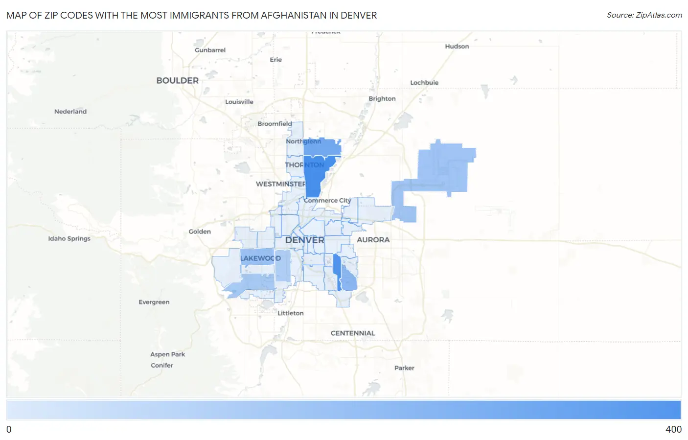 Zip Codes with the Most Immigrants from Afghanistan in Denver Map
