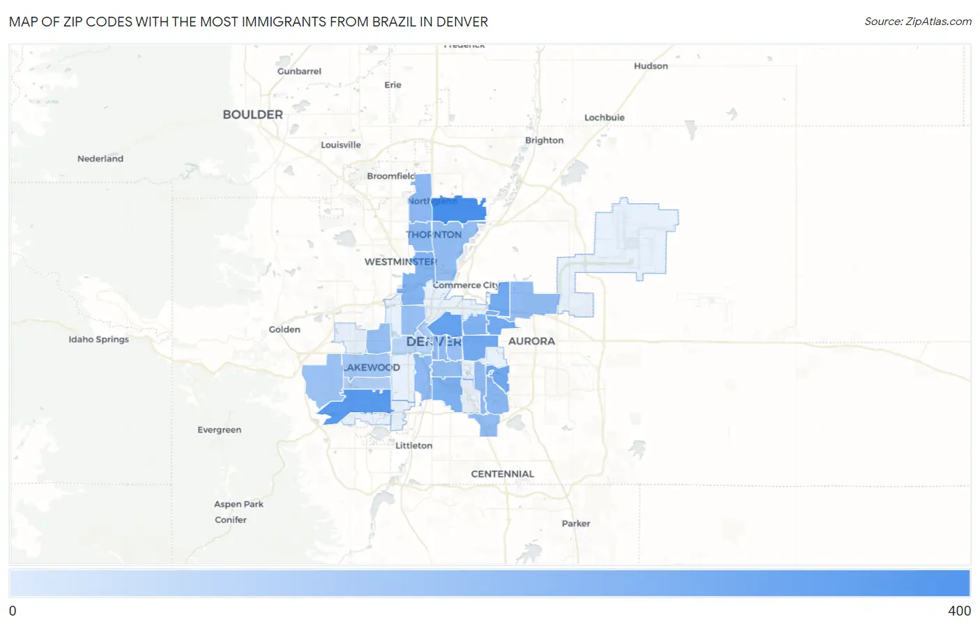 Zip Codes with the Most Immigrants from Brazil in Denver Map