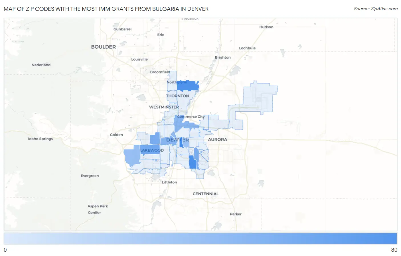 Zip Codes with the Most Immigrants from Bulgaria in Denver Map