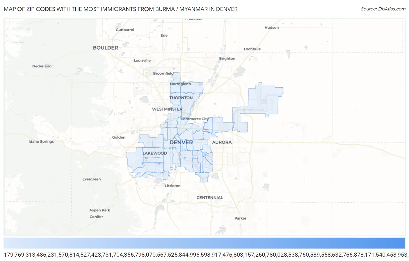 Zip Codes with the Most Immigrants from Burma / Myanmar in Denver Map