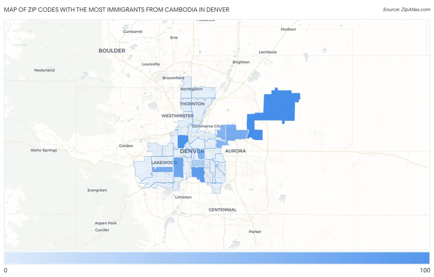 Zip Codes with the Most Immigrants from Cambodia in Denver Map
