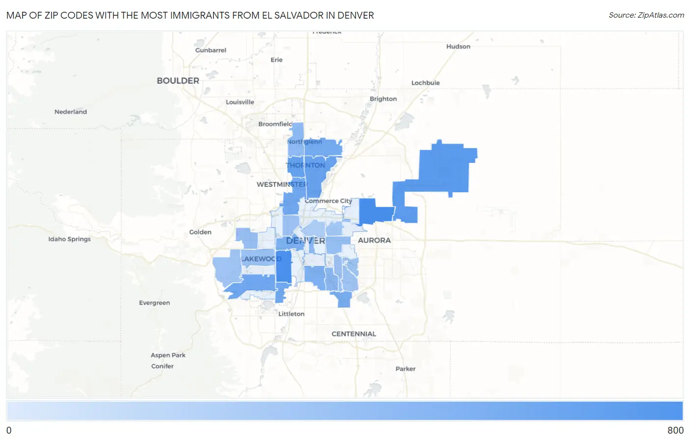 Zip Codes with the Most Immigrants from El Salvador in Denver Map