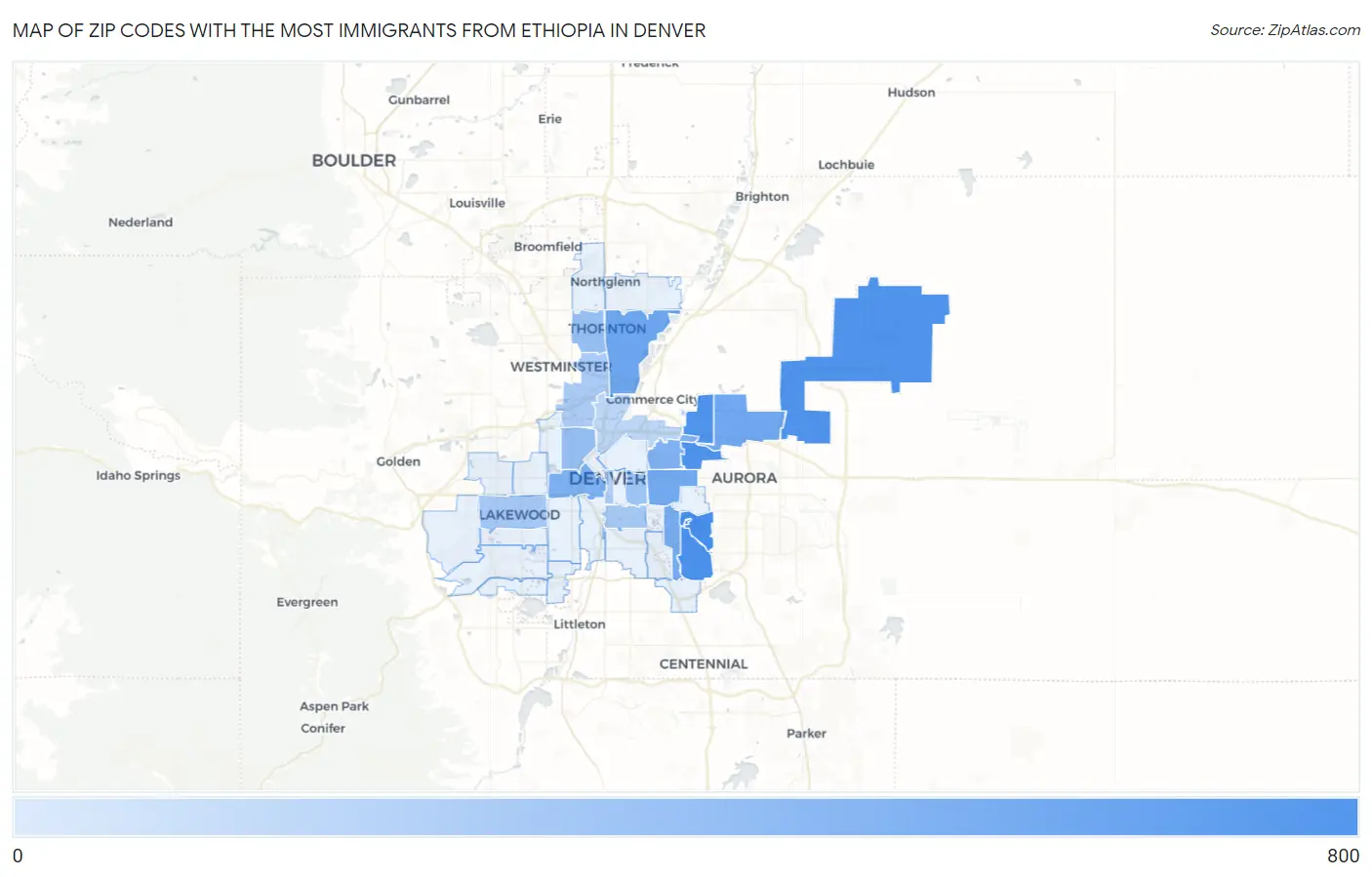 Zip Codes with the Most Immigrants from Ethiopia in Denver Map