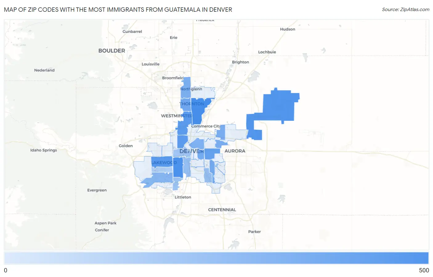 Zip Codes with the Most Immigrants from Guatemala in Denver Map