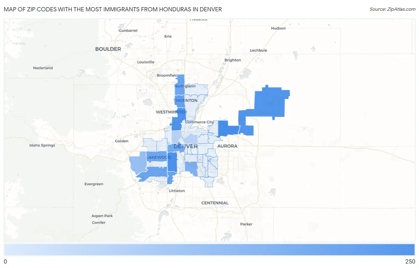 Zip Codes with the Most Immigrants from Honduras in Denver Map