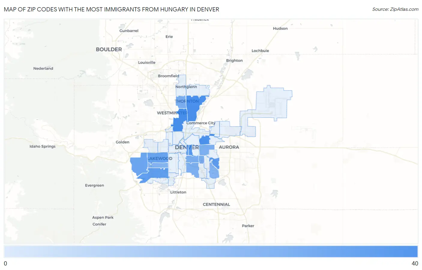 Zip Codes with the Most Immigrants from Hungary in Denver Map
