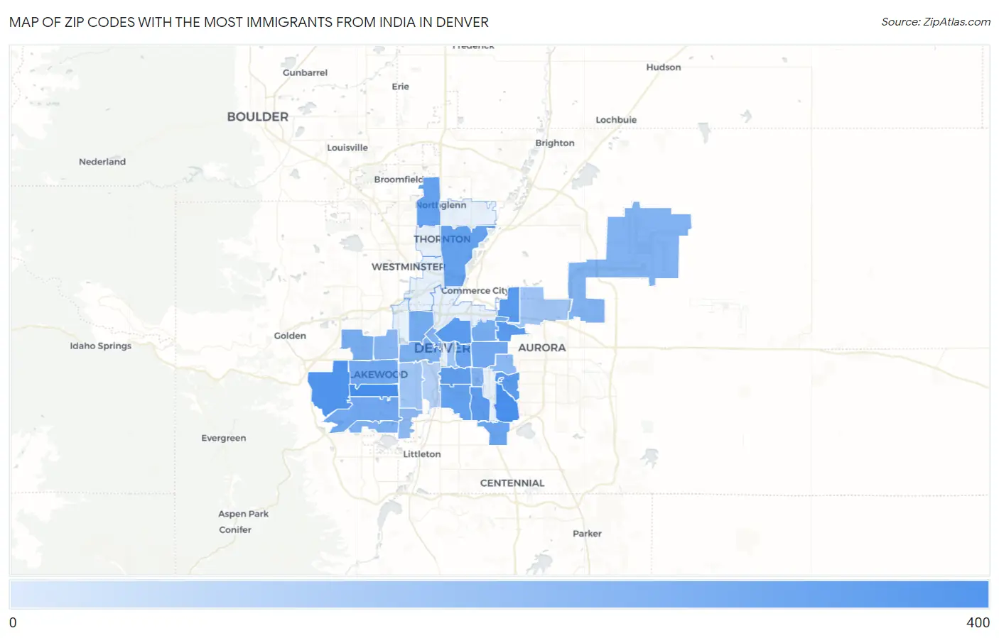 Zip Codes with the Most Immigrants from India in Denver Map