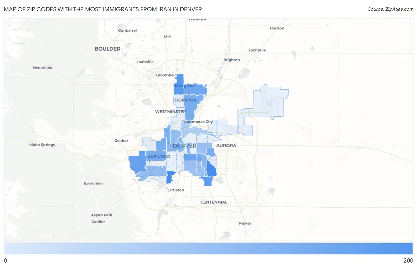 Zip Codes with the Most Immigrants from Iran in Denver Map