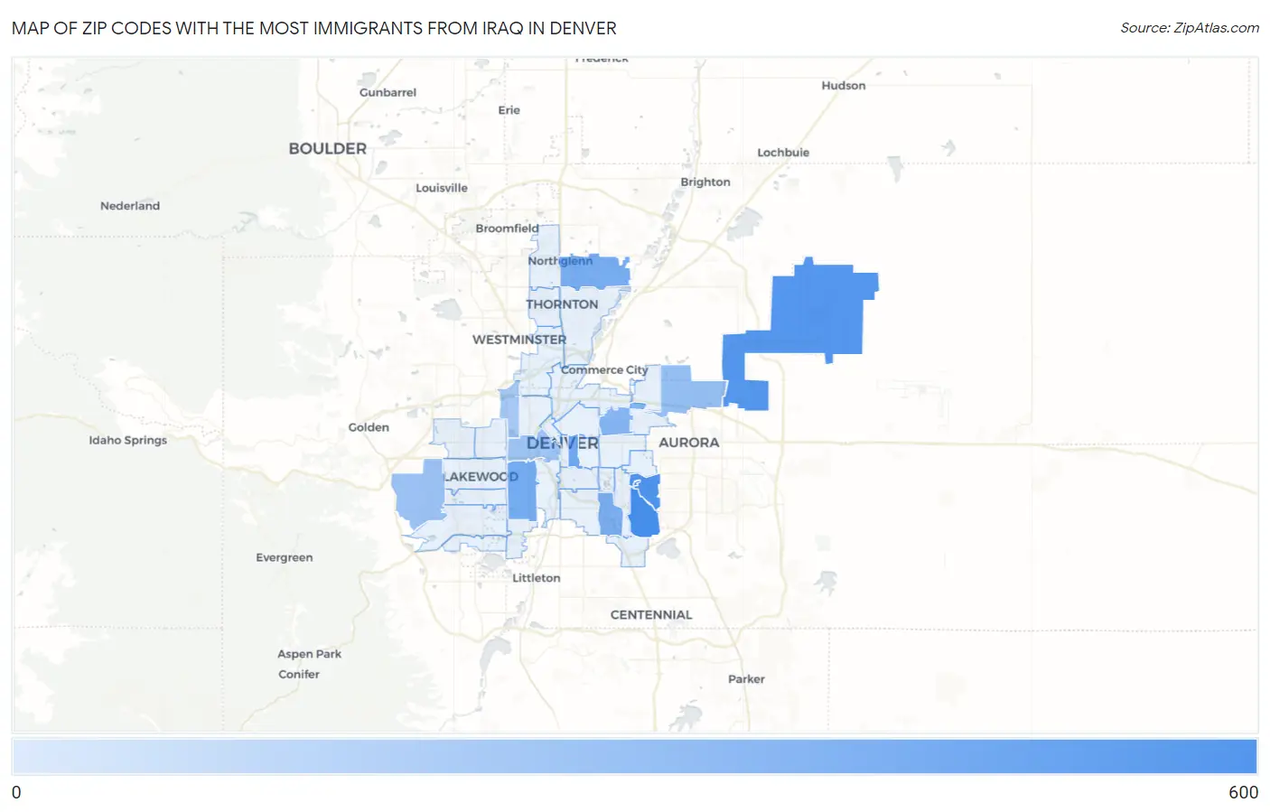 Zip Codes with the Most Immigrants from Iraq in Denver Map