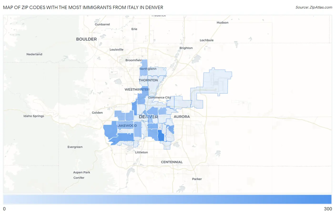 Zip Codes with the Most Immigrants from Italy in Denver Map