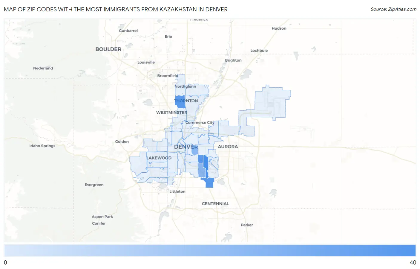 Zip Codes with the Most Immigrants from Kazakhstan in Denver Map