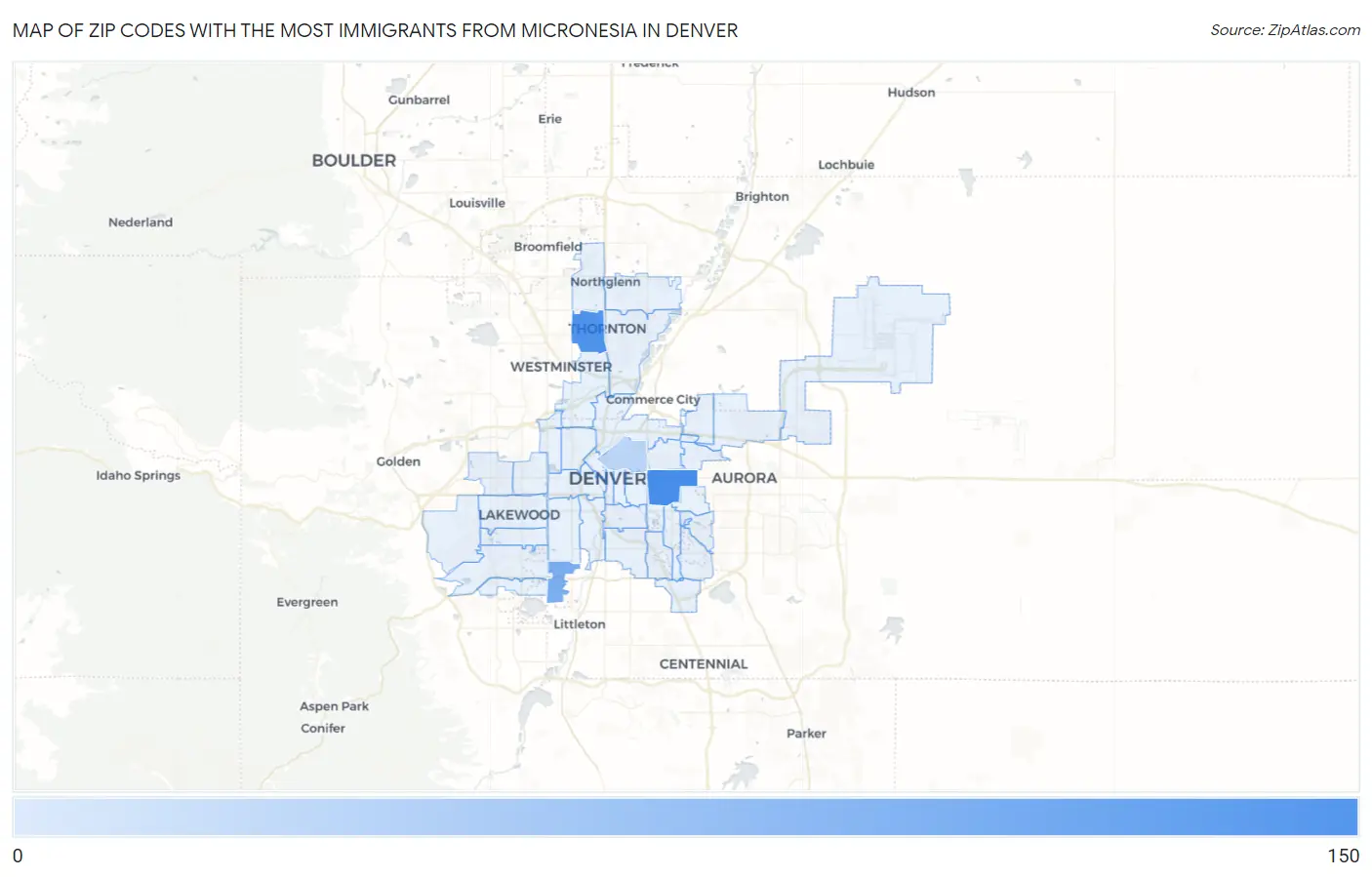 Zip Codes with the Most Immigrants from Micronesia in Denver Map