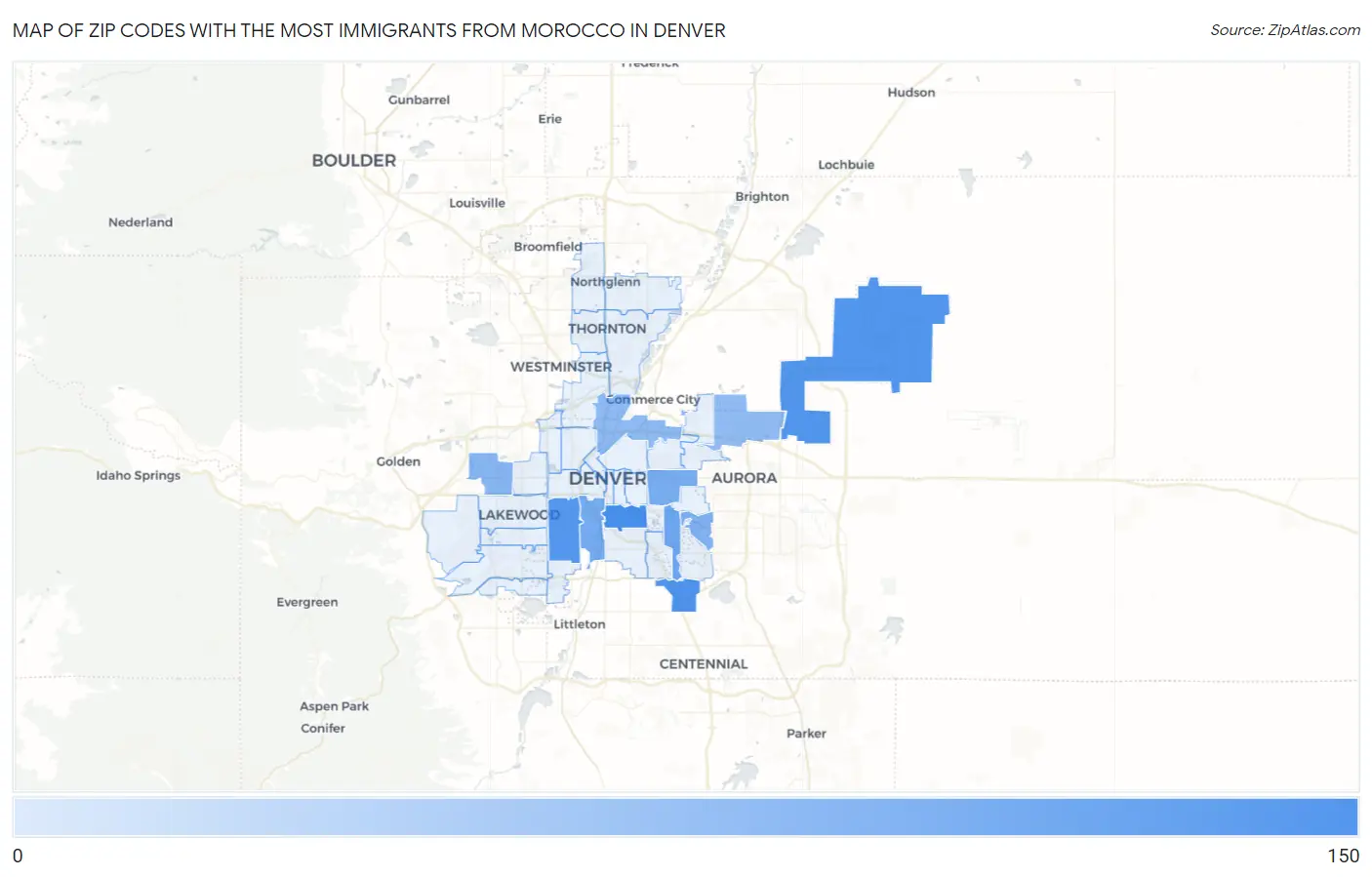 Zip Codes with the Most Immigrants from Morocco in Denver Map