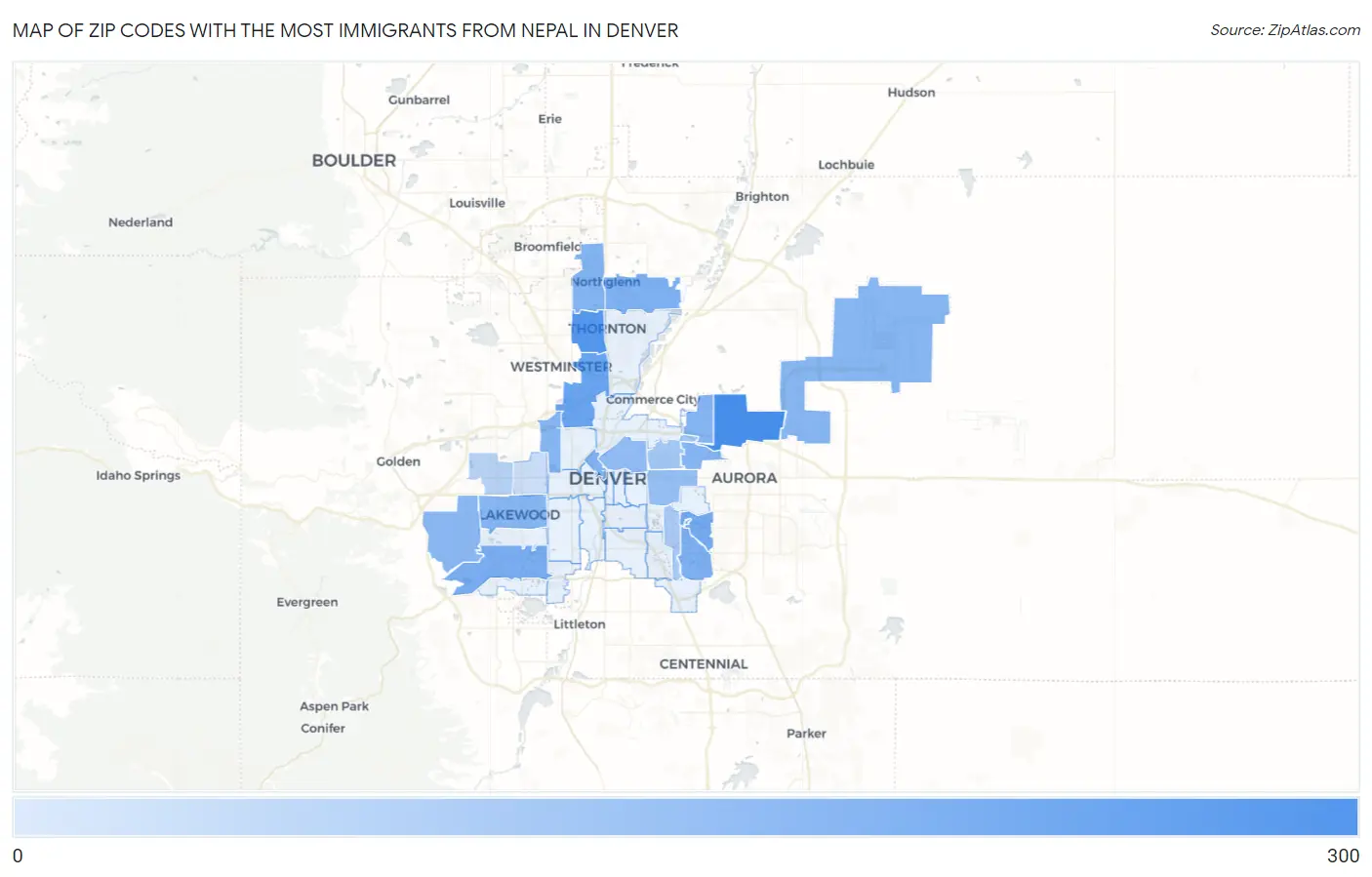 Zip Codes with the Most Immigrants from Nepal in Denver Map