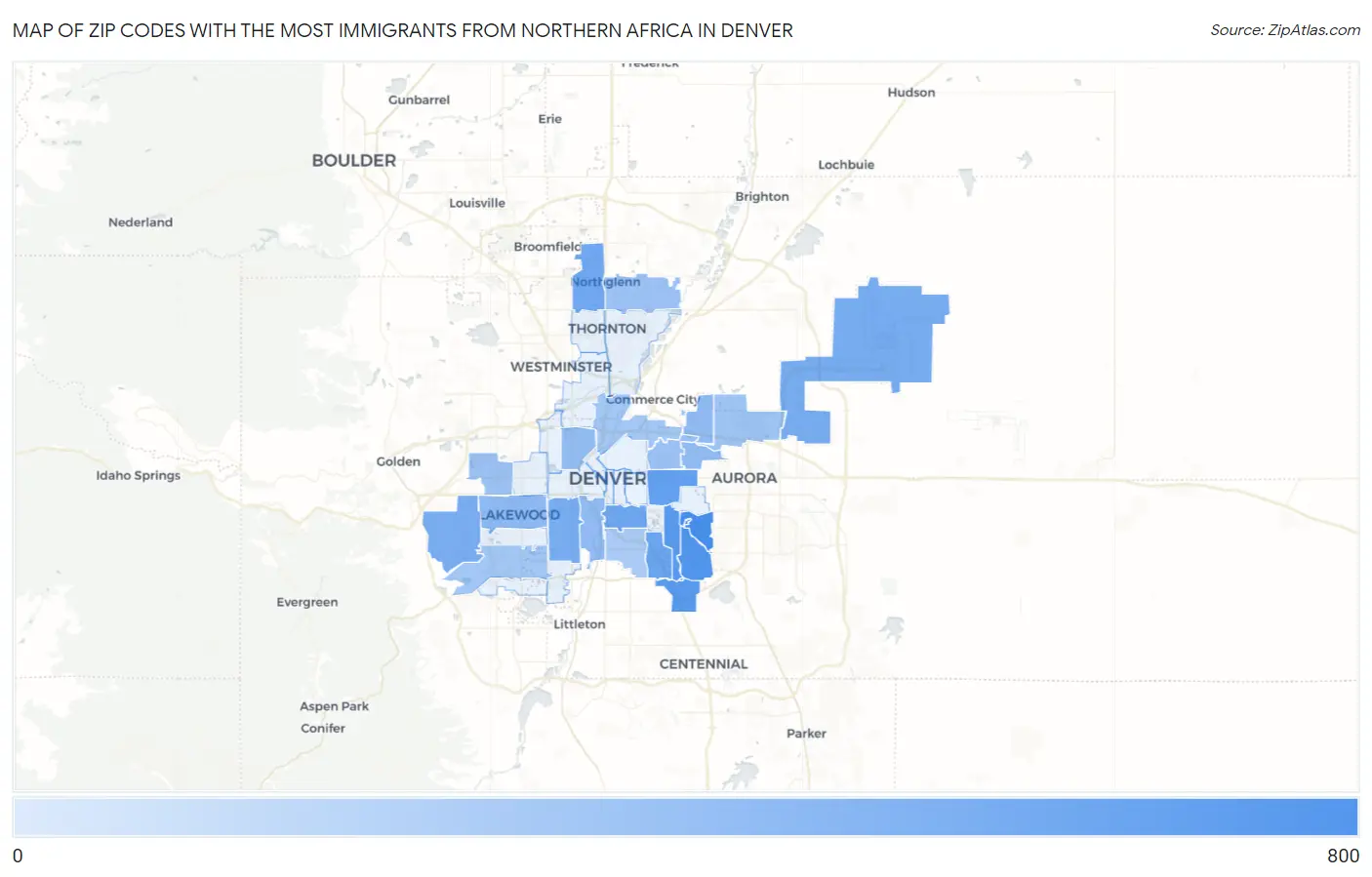 Zip Codes with the Most Immigrants from Northern Africa in Denver Map
