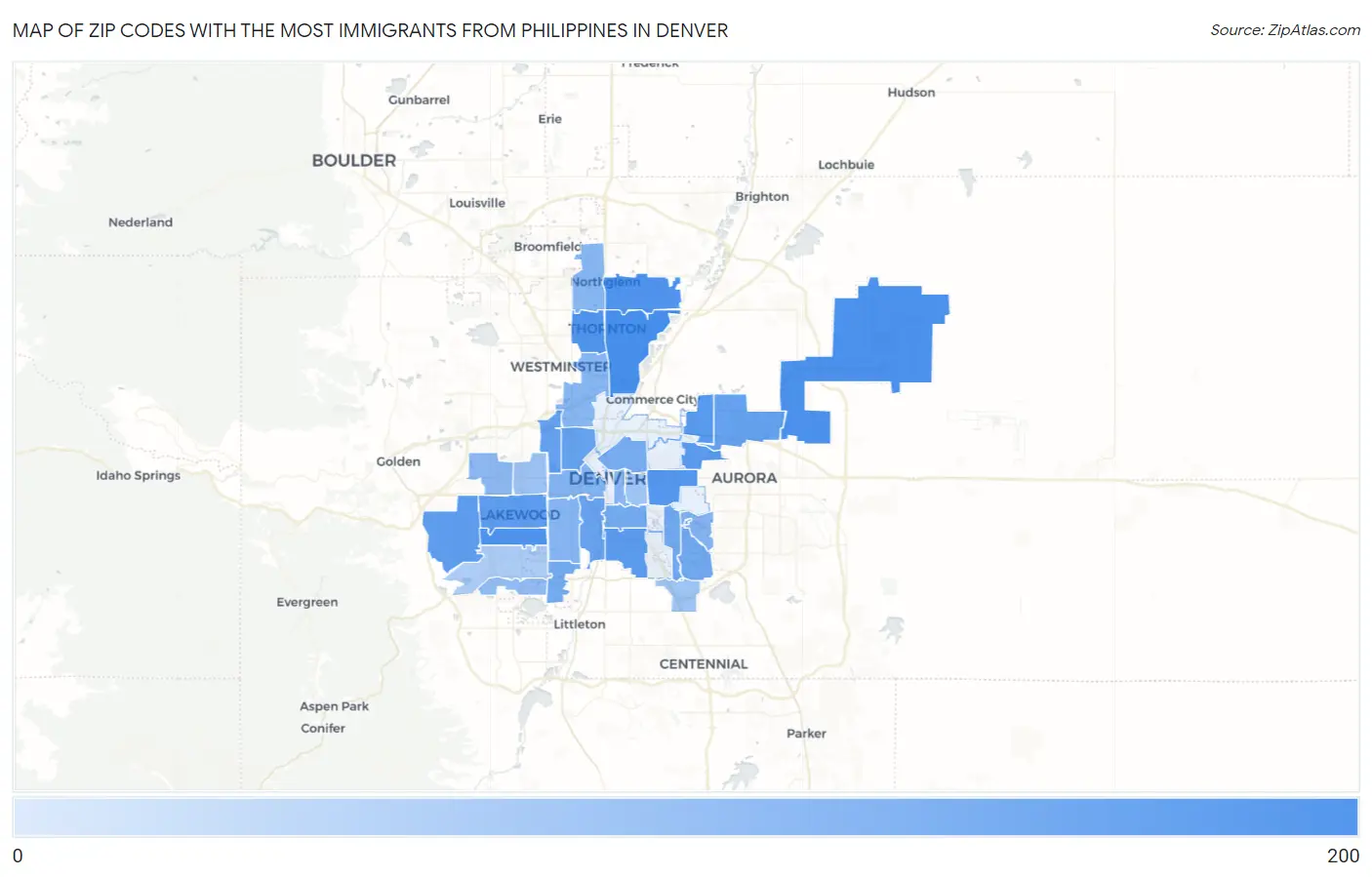Zip Codes with the Most Immigrants from Philippines in Denver Map