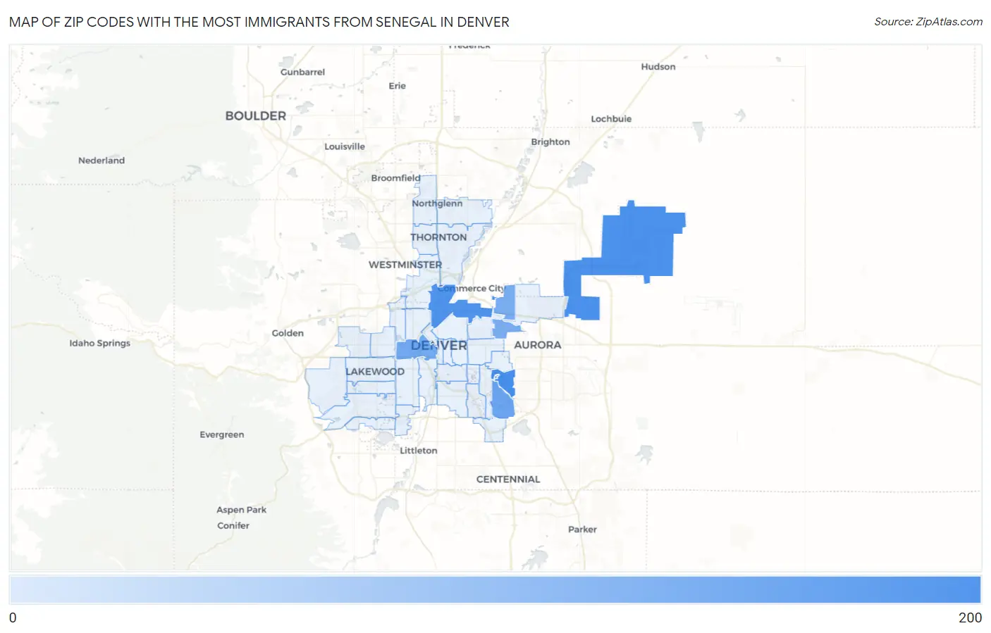 Zip Codes with the Most Immigrants from Senegal in Denver Map