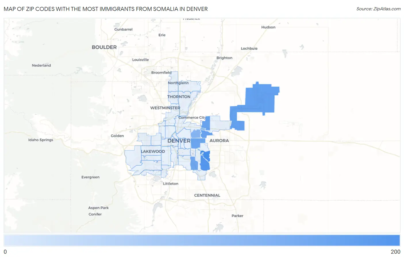 Zip Codes with the Most Immigrants from Somalia in Denver Map