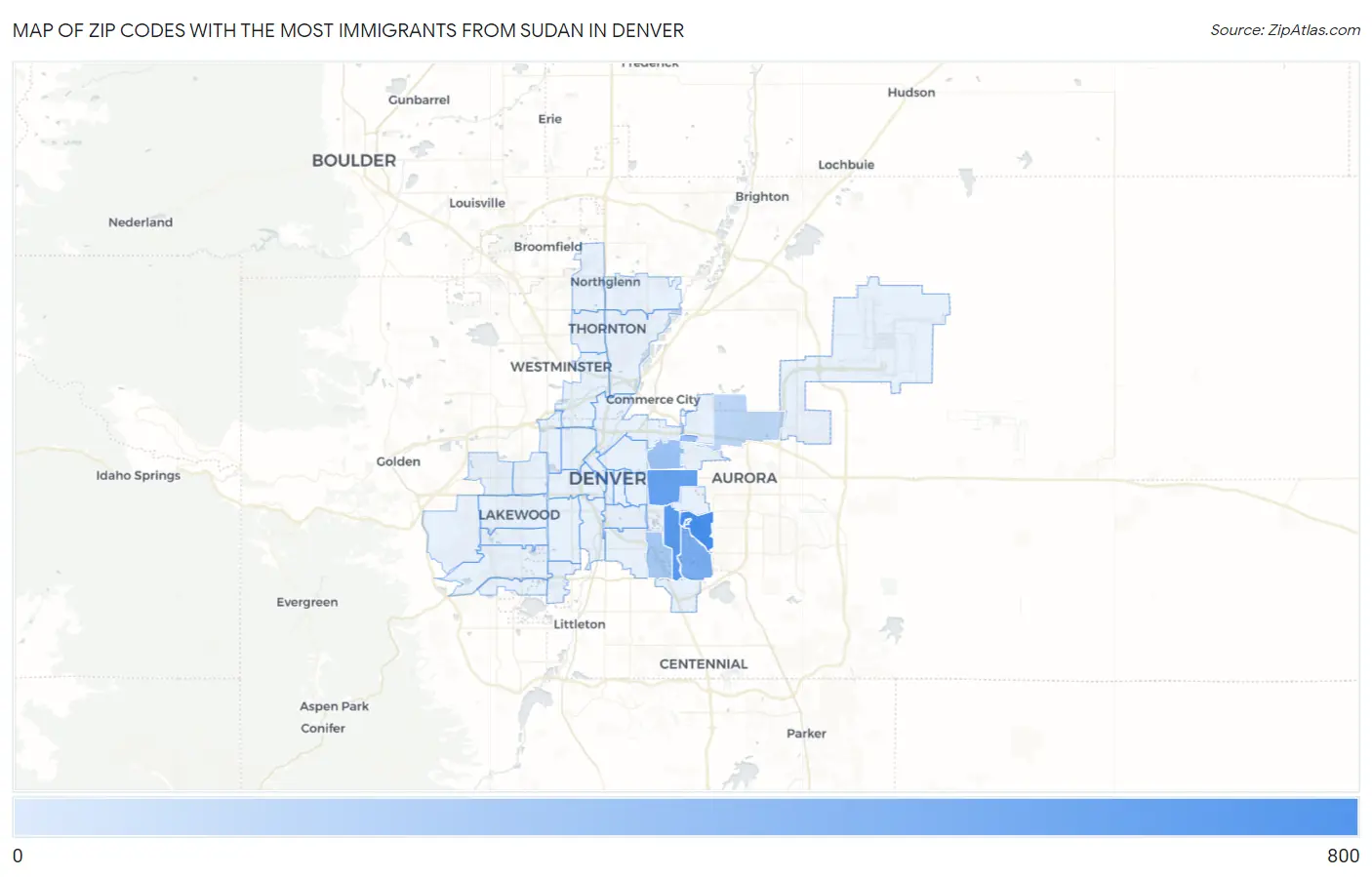 Zip Codes with the Most Immigrants from Sudan in Denver Map
