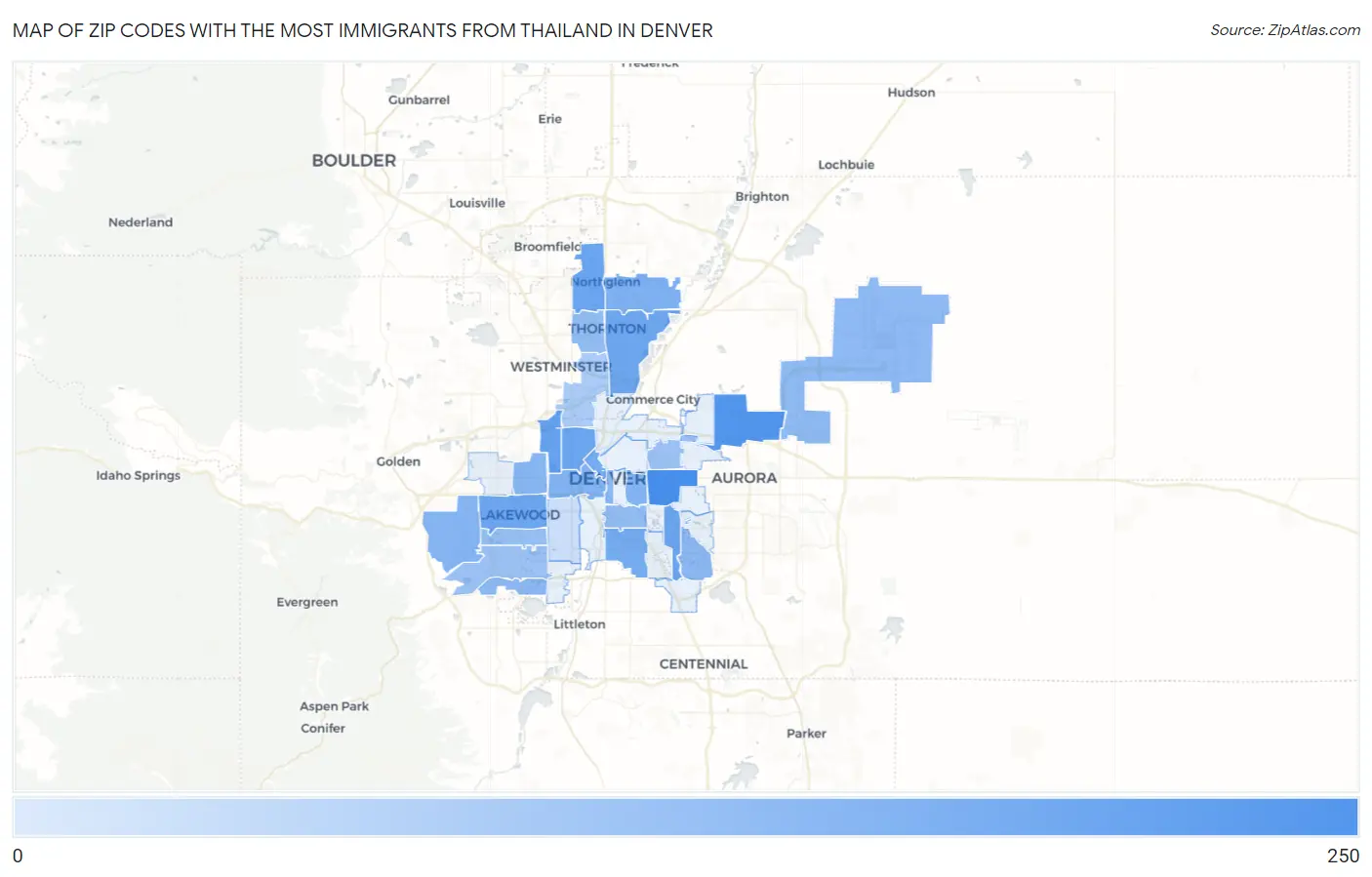 Zip Codes with the Most Immigrants from Thailand in Denver Map