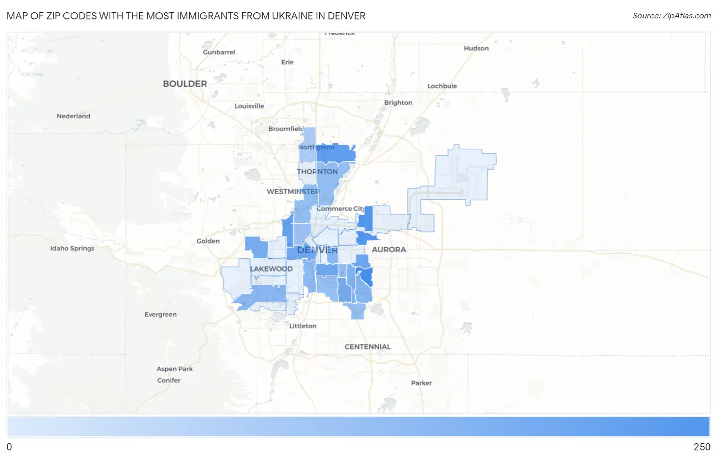 Zip Codes with the Most Immigrants from Ukraine in Denver Map