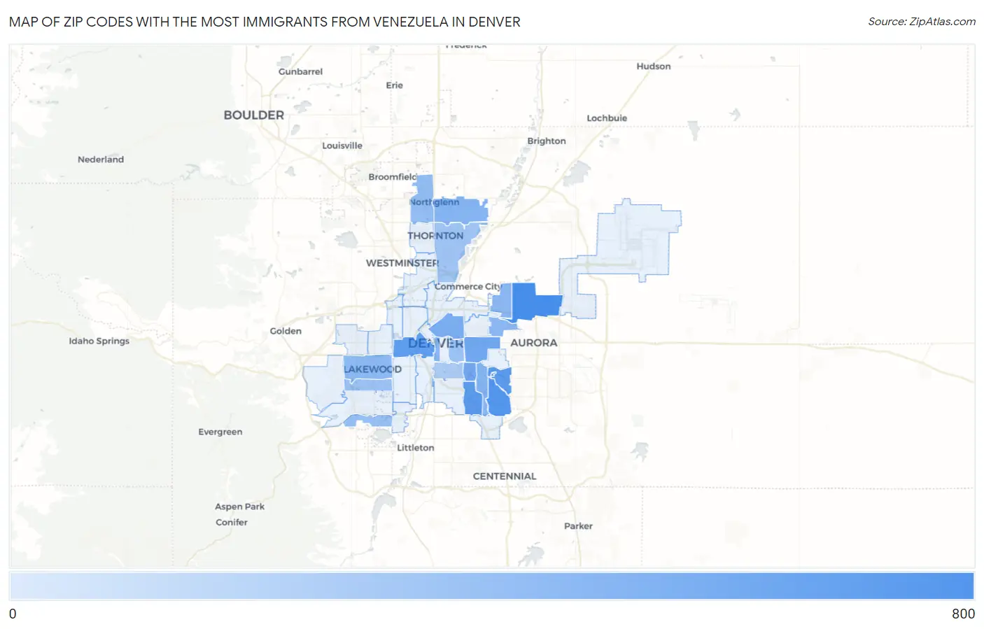 Zip Codes with the Most Immigrants from Venezuela in Denver Map