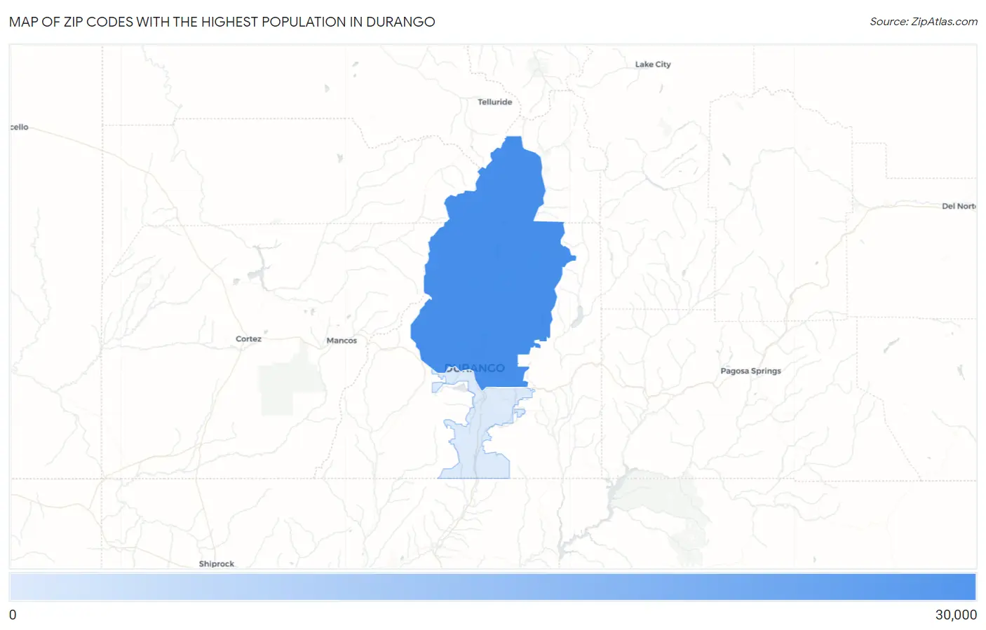 Zip Codes with the Highest Population in Durango Map