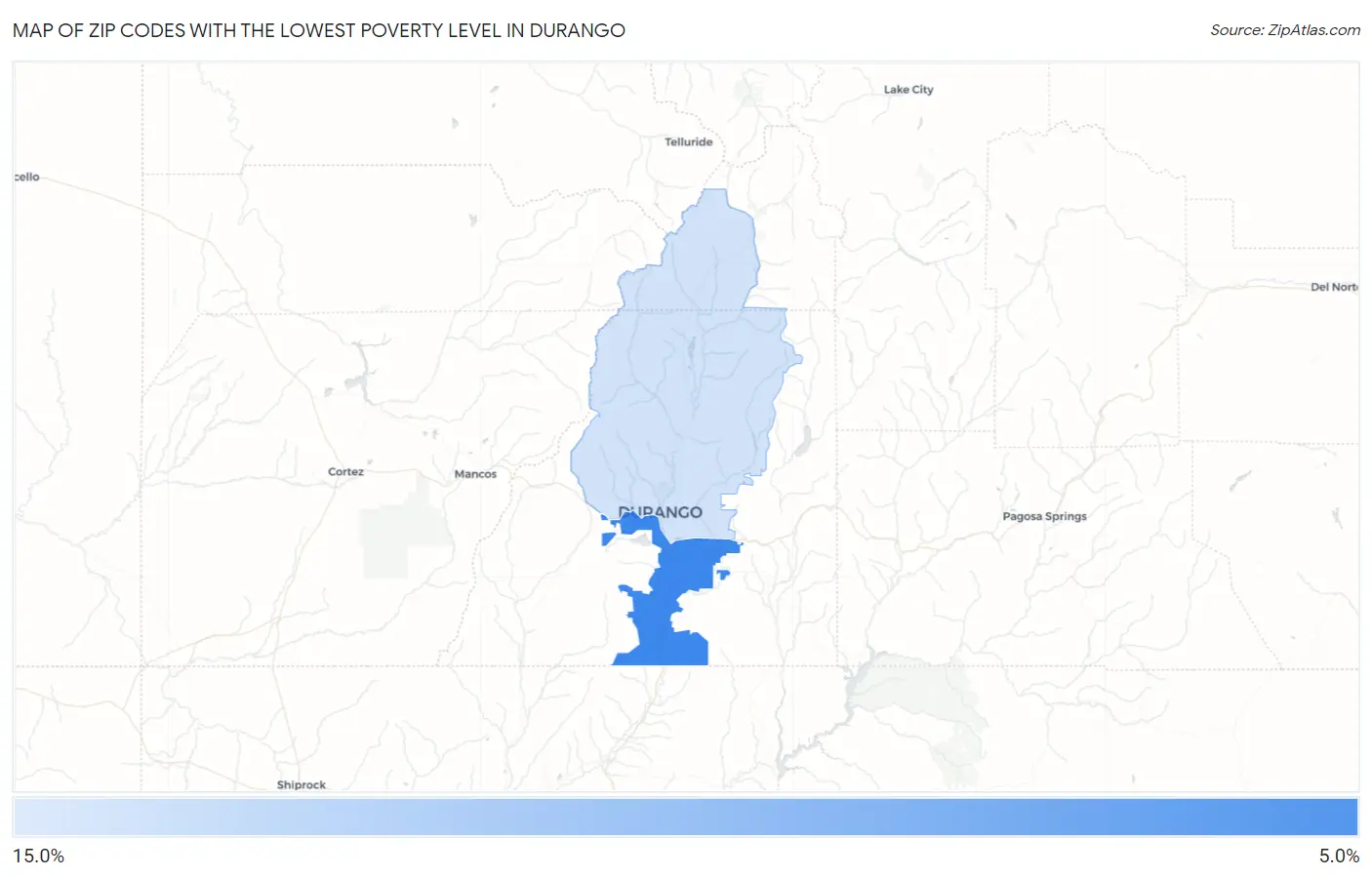 Zip Codes with the Lowest Poverty Level in Durango Map