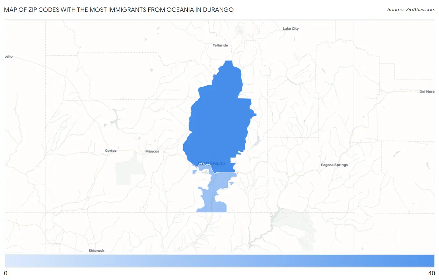Zip Codes with the Most Immigrants from Oceania in Durango Map