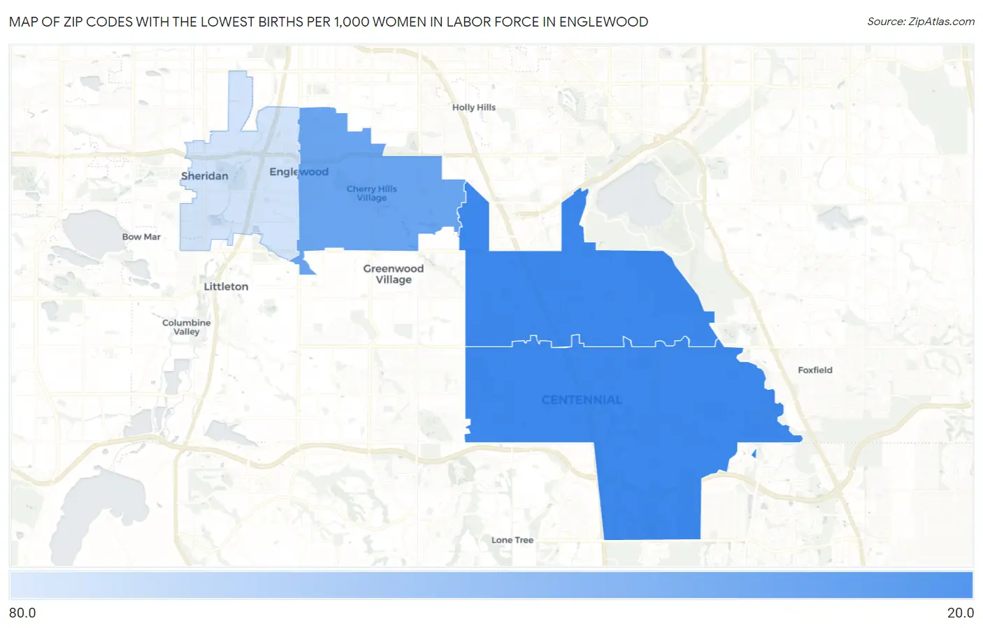 Zip Codes with the Lowest Births per 1,000 Women in Labor Force in Englewood Map