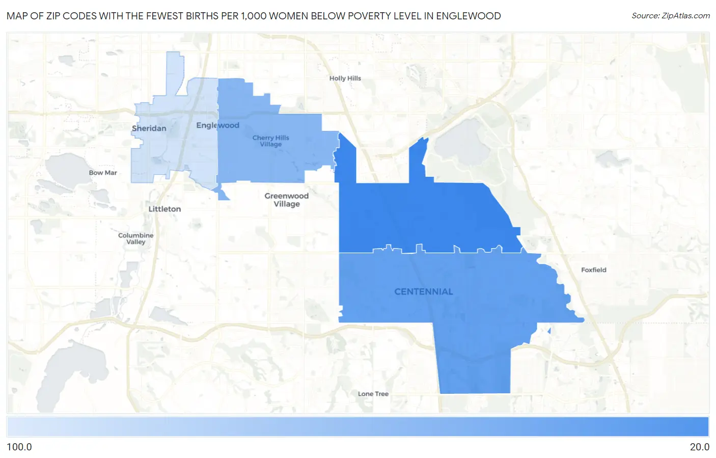 Zip Codes with the Fewest Births per 1,000 Women Below Poverty Level in Englewood Map
