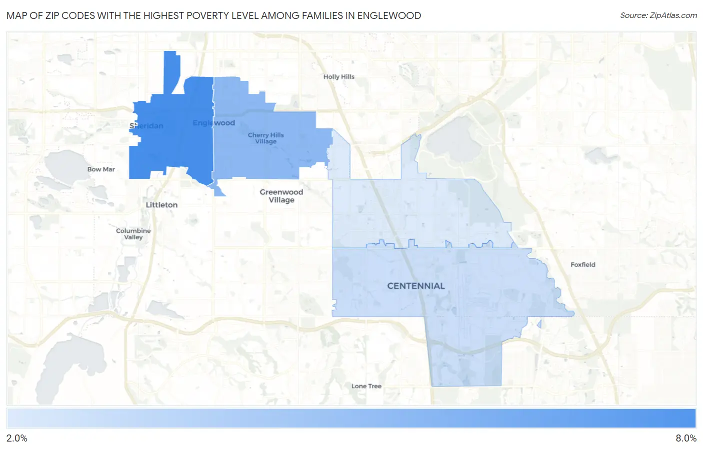 Zip Codes with the Highest Poverty Level Among Families in Englewood Map