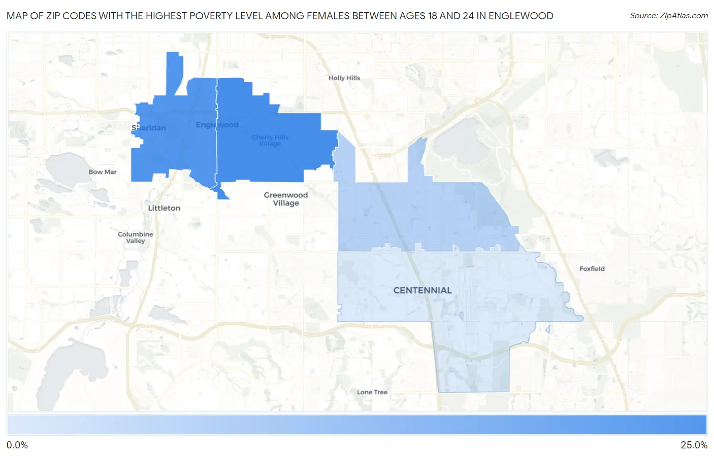 Zip Codes with the Highest Poverty Level Among Females Between Ages 18 and 24 in Englewood Map