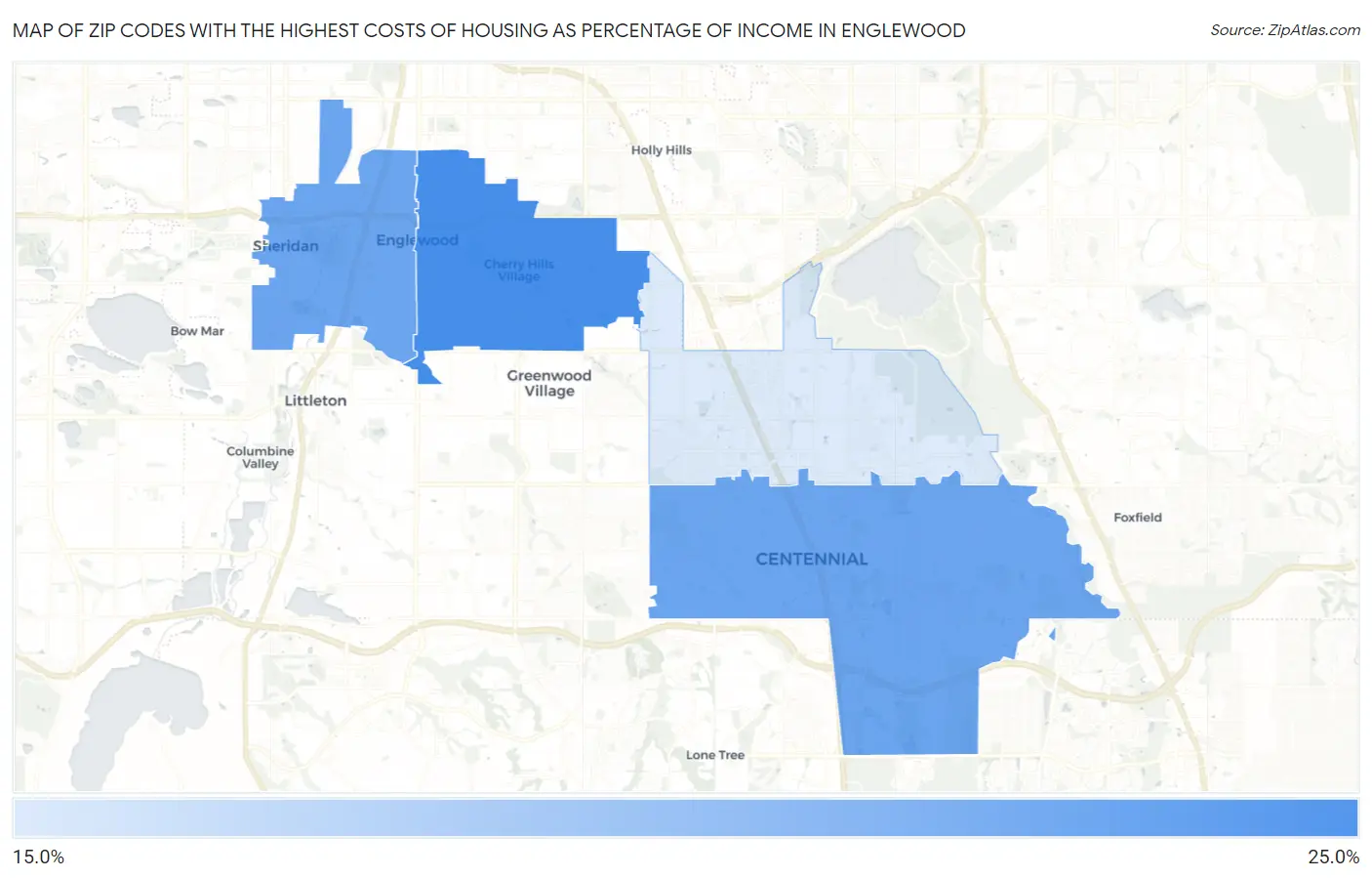 Zip Codes with the Highest Costs of Housing as Percentage of Income in Englewood Map