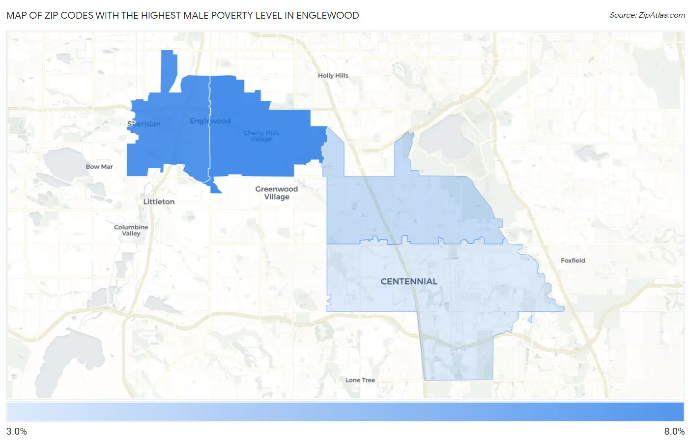 Zip Codes with the Highest Male Poverty Level in Englewood Map