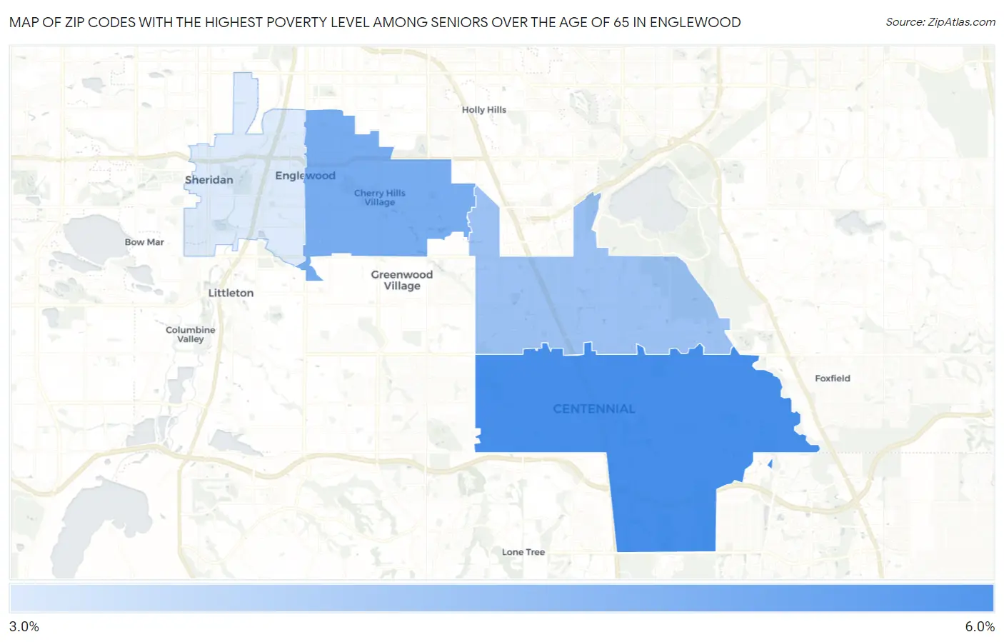 Zip Codes with the Highest Poverty Level Among Seniors Over the Age of 65 in Englewood Map