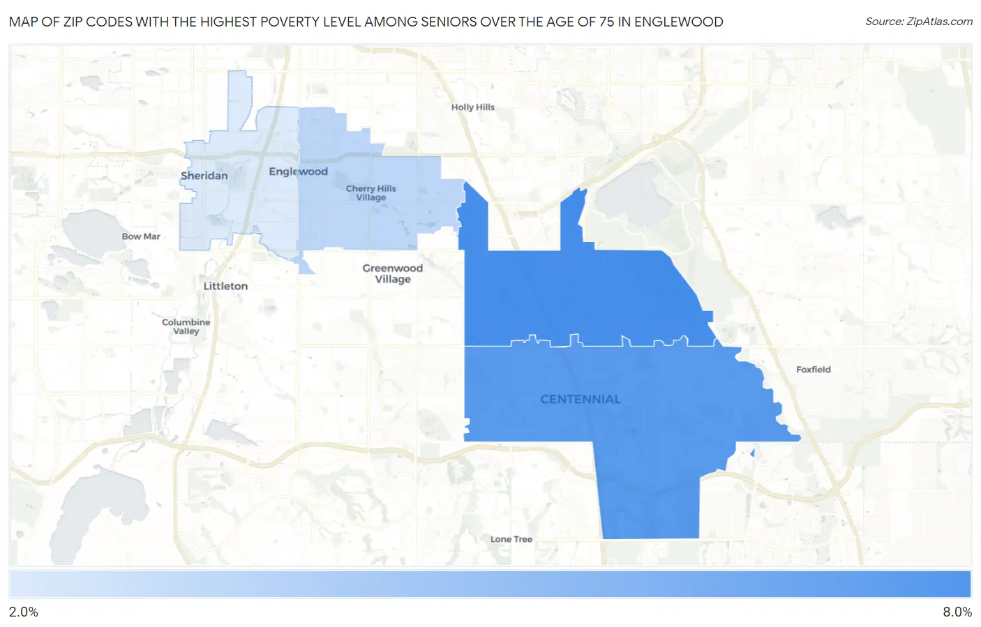 Zip Codes with the Highest Poverty Level Among Seniors Over the Age of 75 in Englewood Map