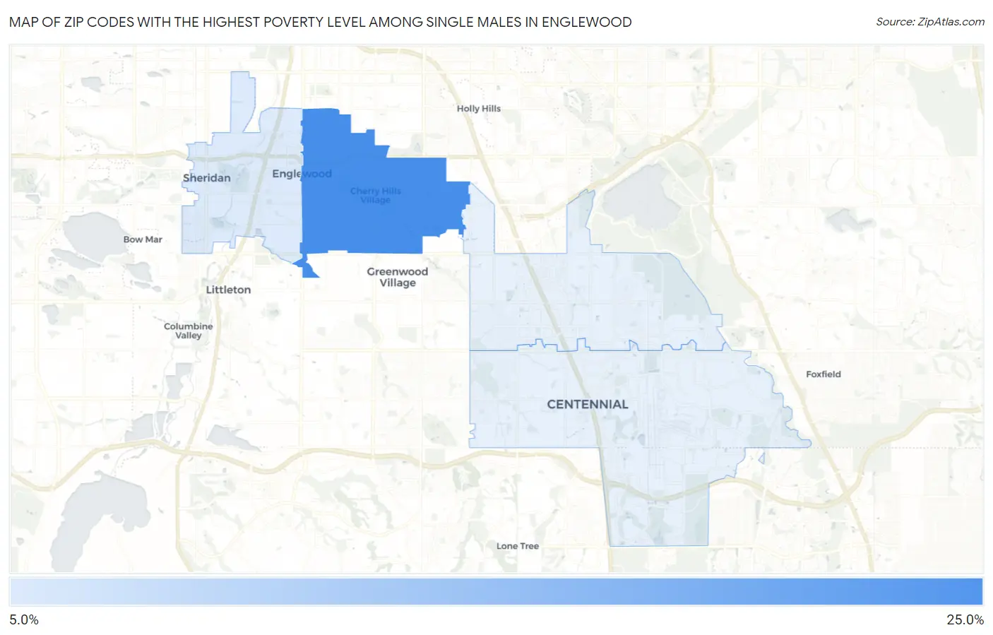 Zip Codes with the Highest Poverty Level Among Single Males in Englewood Map