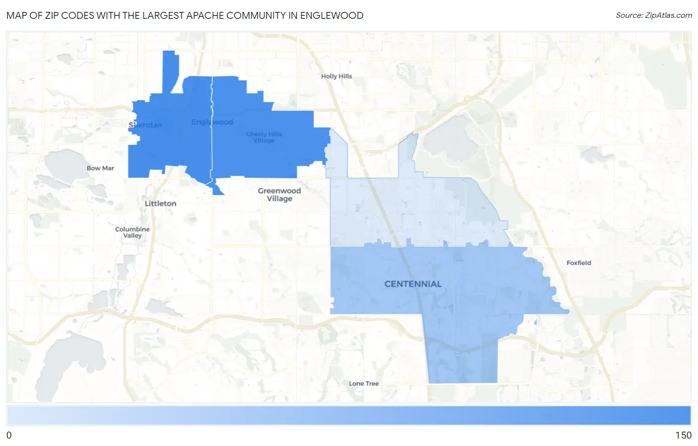 Zip Codes with the Largest Apache Community in Englewood Map