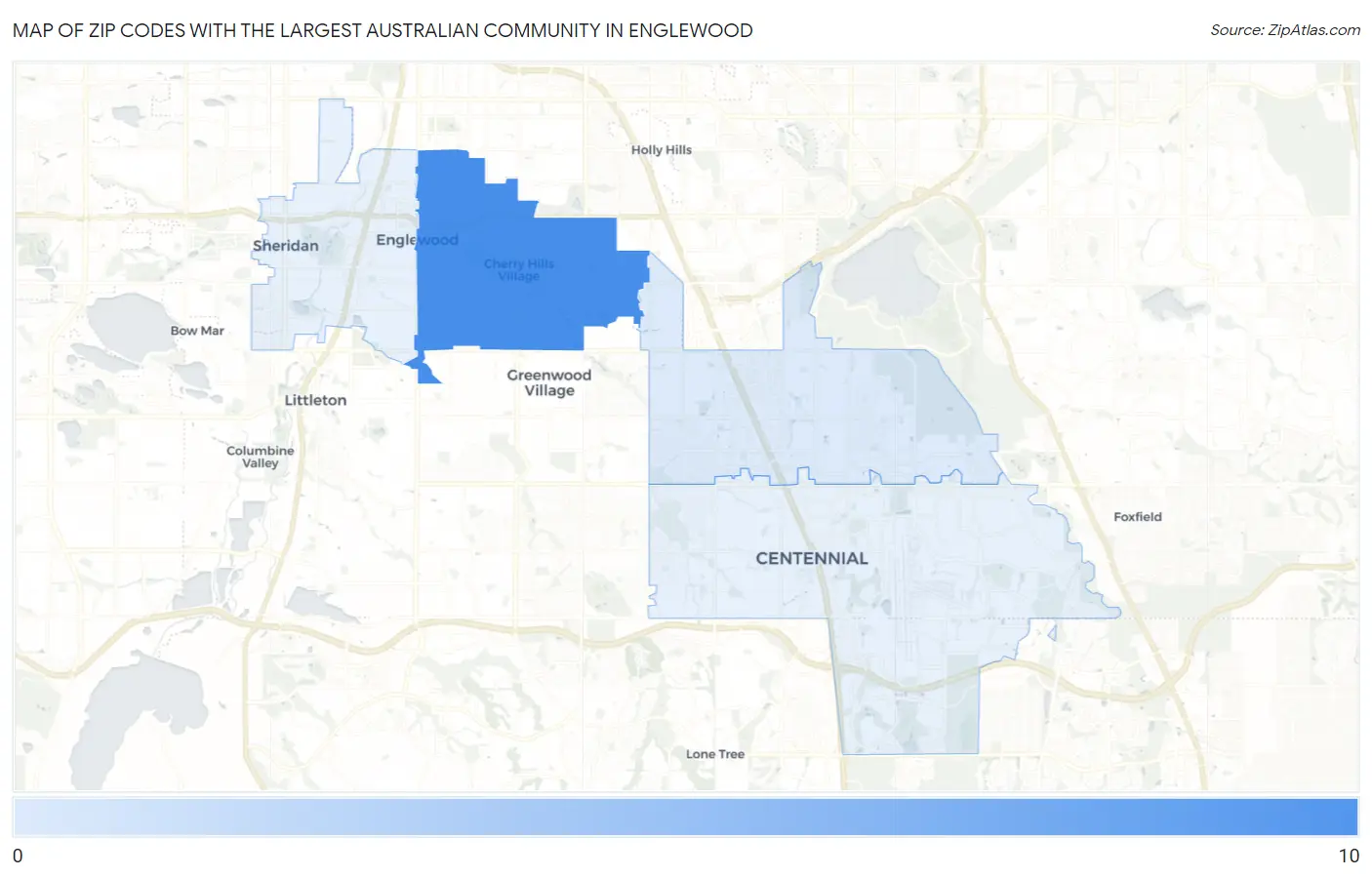 Zip Codes with the Largest Australian Community in Englewood Map