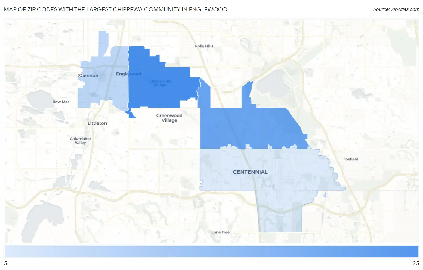 Zip Codes with the Largest Chippewa Community in Englewood Map