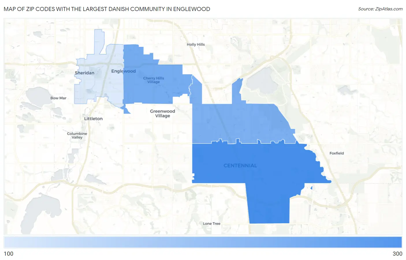 Zip Codes with the Largest Danish Community in Englewood Map