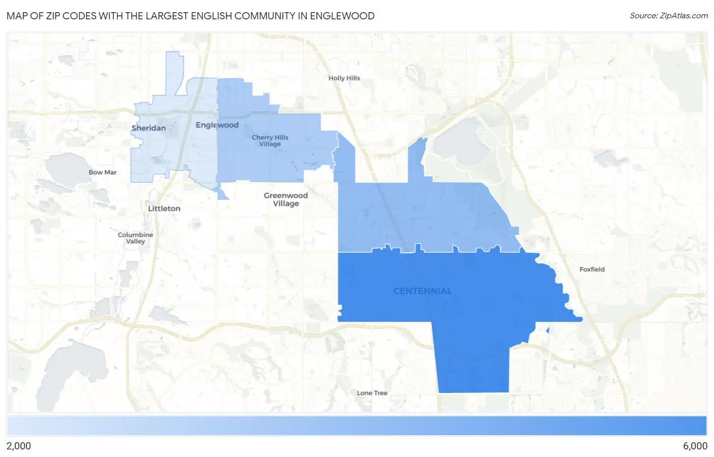 Zip Codes with the Largest English Community in Englewood Map