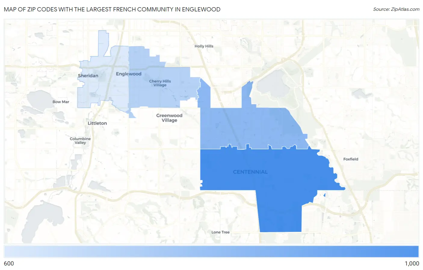 Zip Codes with the Largest French Community in Englewood Map