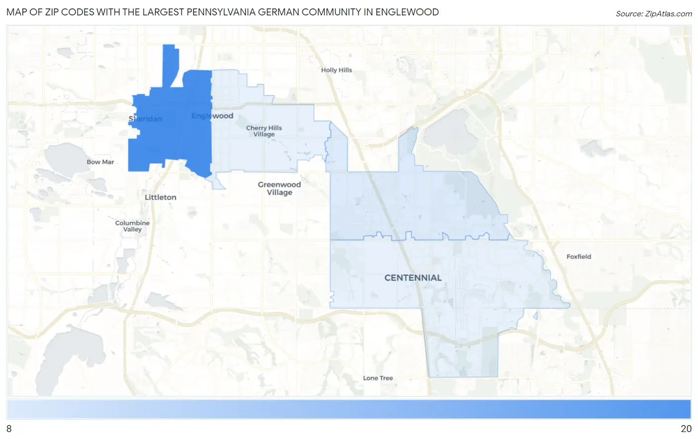 Zip Codes with the Largest Pennsylvania German Community in Englewood Map