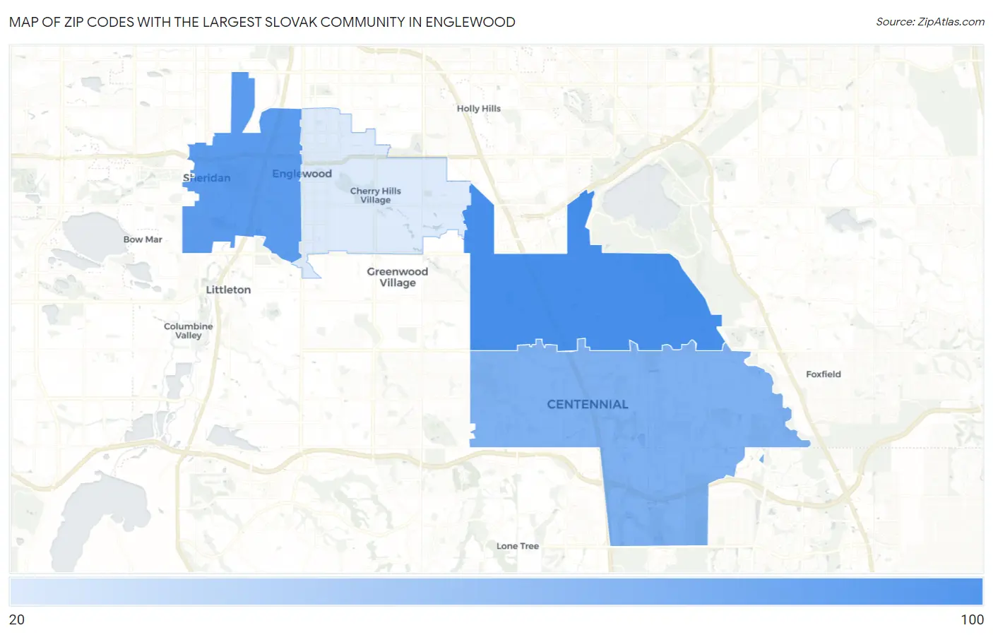 Zip Codes with the Largest Slovak Community in Englewood Map