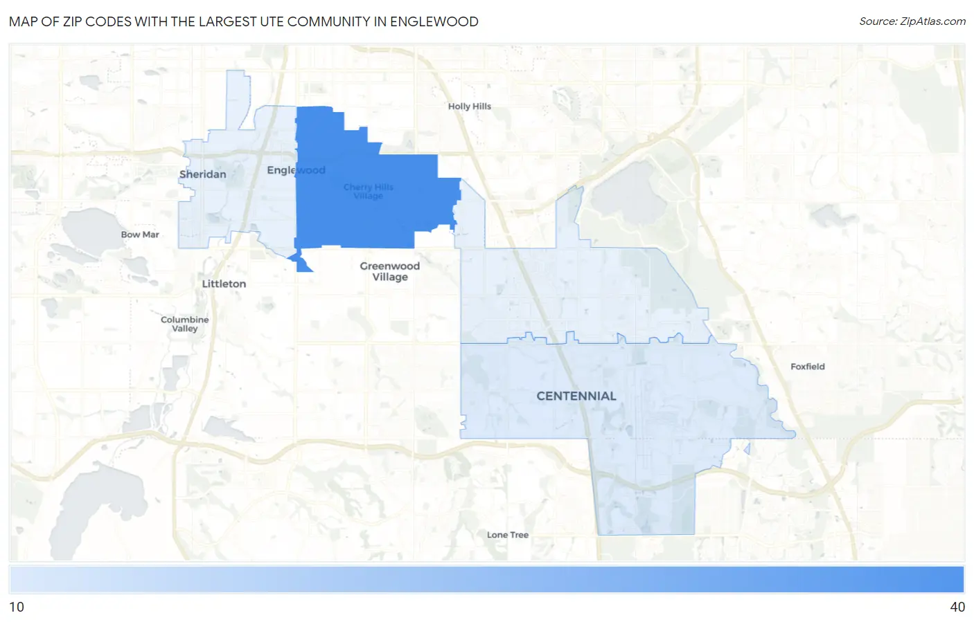 Zip Codes with the Largest Ute Community in Englewood Map