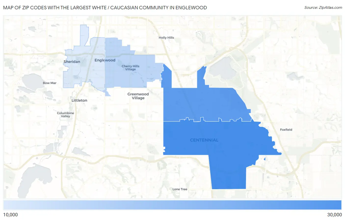 Zip Codes with the Largest White / Caucasian Community in Englewood Map